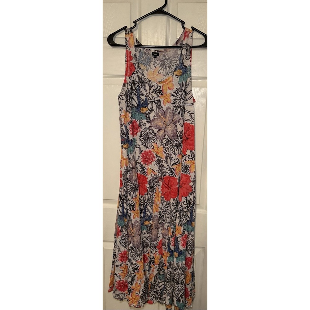 Shana Apparel Sleeveless Midi-length Floral Crinkle Dress Size Med Multi